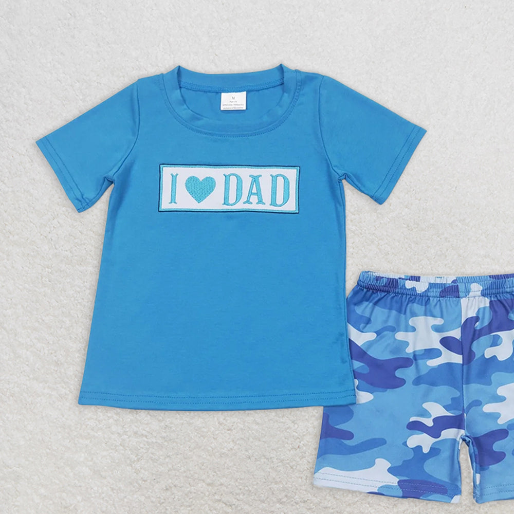 BSSO0455RTS NO MOQ Baby Boys Summer Boys Outfits I love DAD top camo shorts boys summer clothes