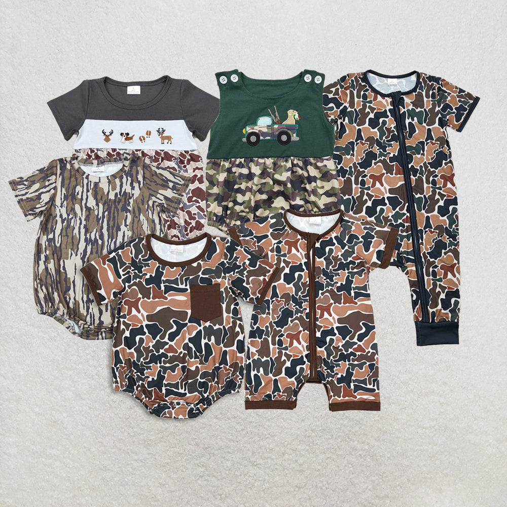 4.22 RTS NO MOQ Camo Baby Boy Zipper Sleepers Short Sleeves Comfortable Soft Material Infant Clothing