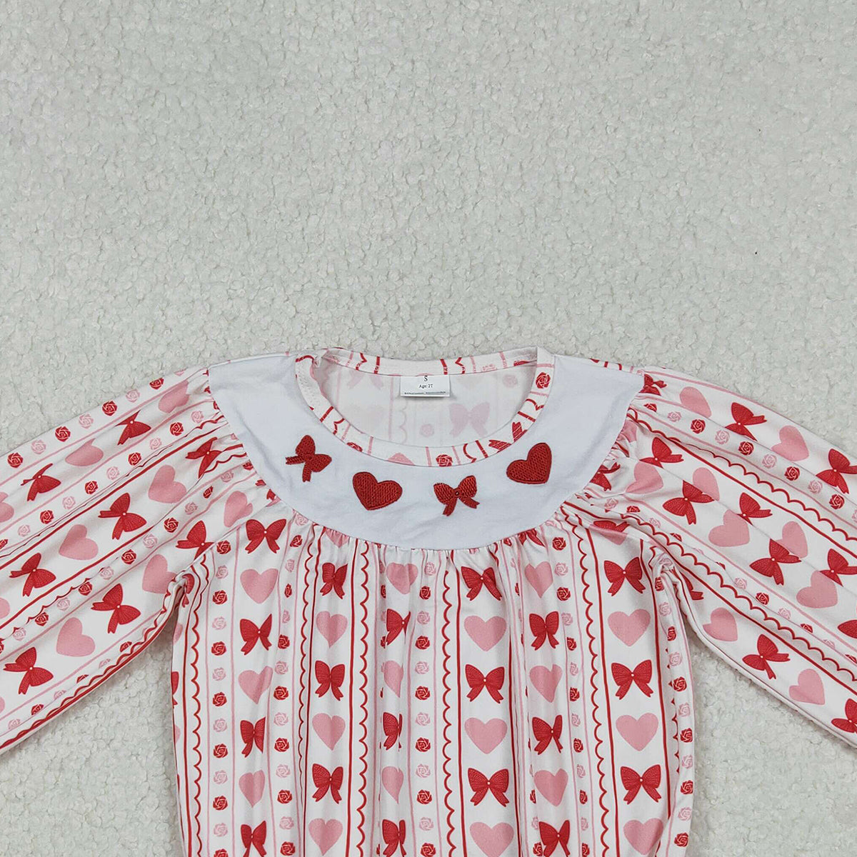 10.17 RTS NO MOQ (In stock)LR2696 Baby Girls Winter Rompers Embroidery Bows Hearts Baby Girls Stripe Valentine Ruffle Rompers