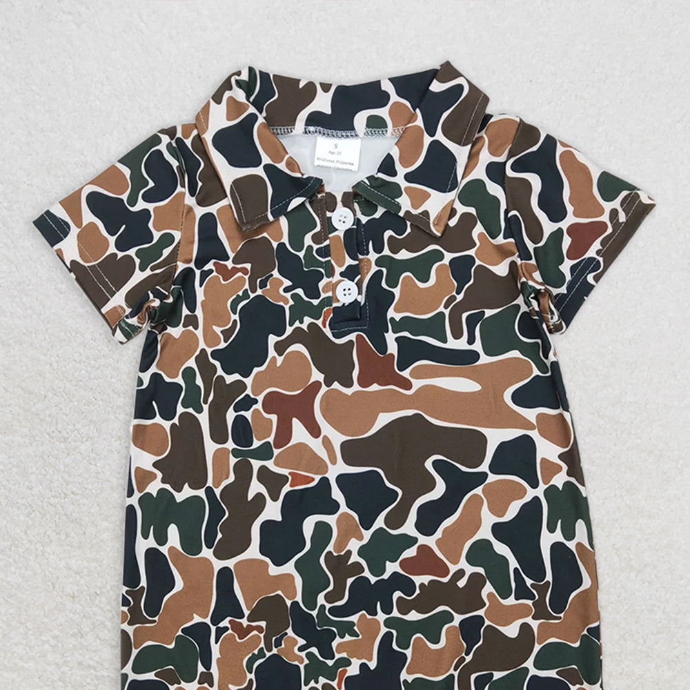 5.20 SR2979 RTS NO MOQ Baby Boys Summer Rompers Short sleeves brown camo baby boys polo romper
