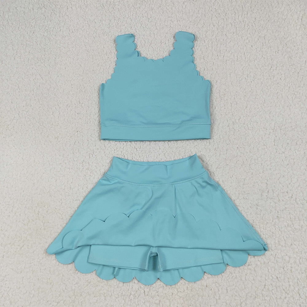 RTS NO MOQ (In stock) GLP2420 Baby Girls Yoga Outfits Baby Girls Aqua Yoga Vest Skirt Active Wear Clothes Sets