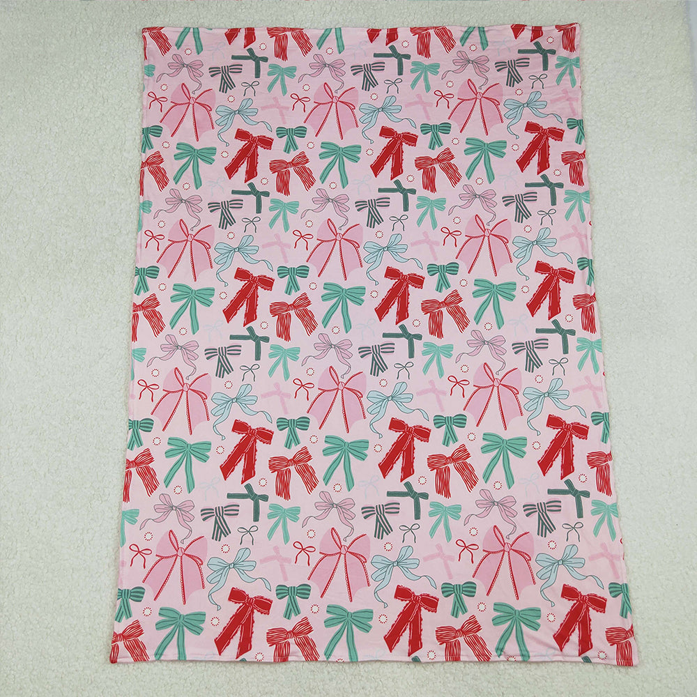 RTS NO MOQ (In stock)BL0218 Baby Blankets Pink Green Bows Plaid Christmas Blankets