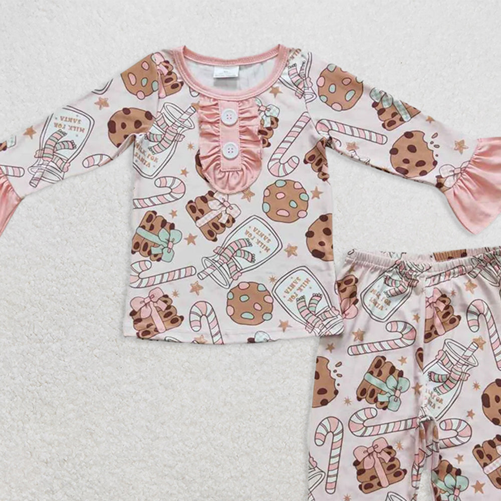 GLP0727RTS NO MOQ Baby Girls Winter Outfits Milk biscuit bottle cane pink long-sleeved trousers suit