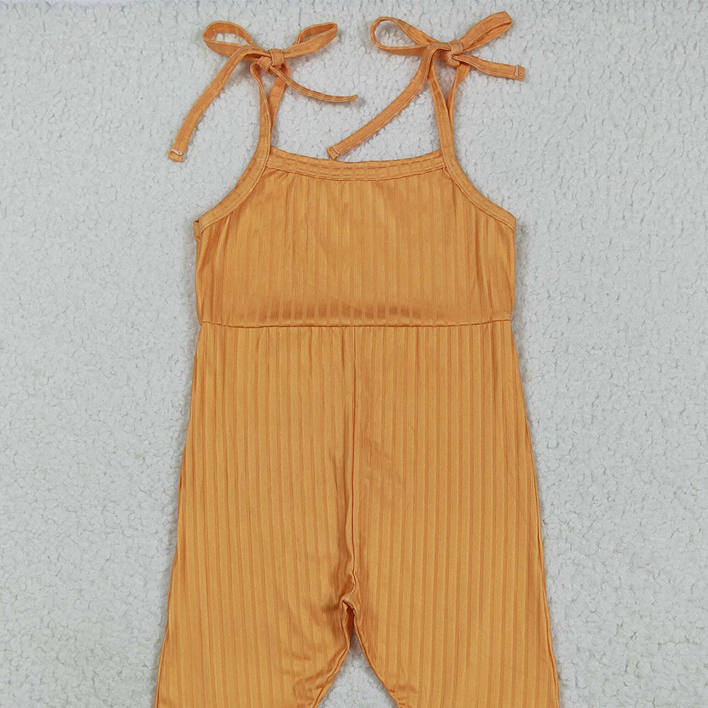 RTS NO MOQ (In stock)SR3162 Baby Girls Summer Jumpsuits Baby Girls Orange Strap Bell Bottom Ribbed Jumpsuits
