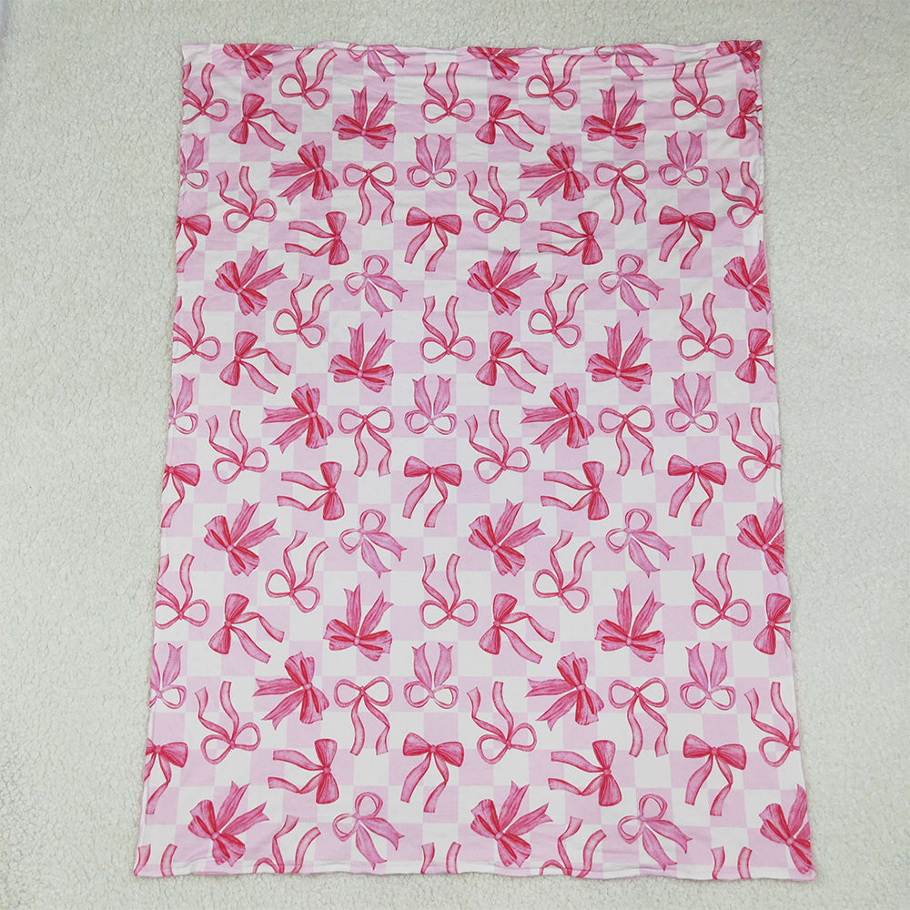USA Shop (in stock)BL0206 RTS NO MOQ Baby Blankets Baby Kids Girls Pink Bows Plaid Blankets