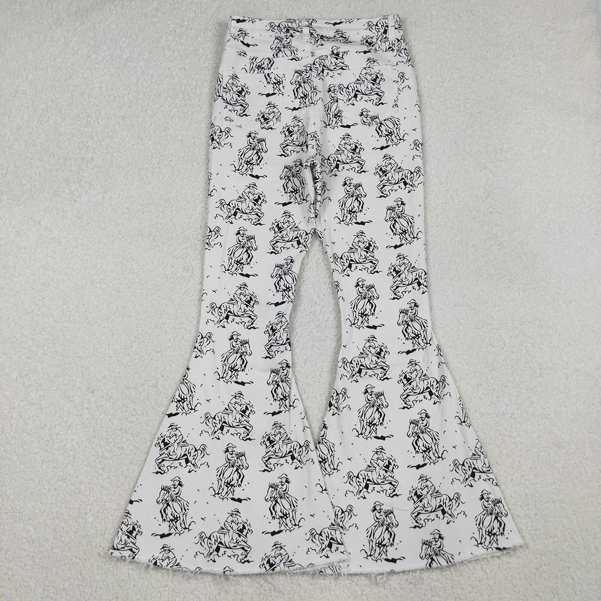 10.16 RTS NO MOQ (In stock)P0296 Adult Women White Western Rodeo Denim Bell Bottom Pants Jeans