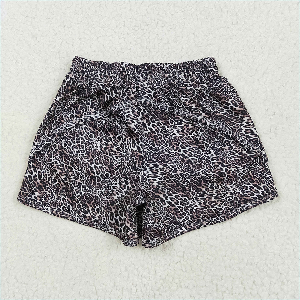 6.21 SS0480RTS NO MOQ Baby Girls Summer Yoga Shorts Baby Girls Brown Leopard Yoga Shorts Bottoms