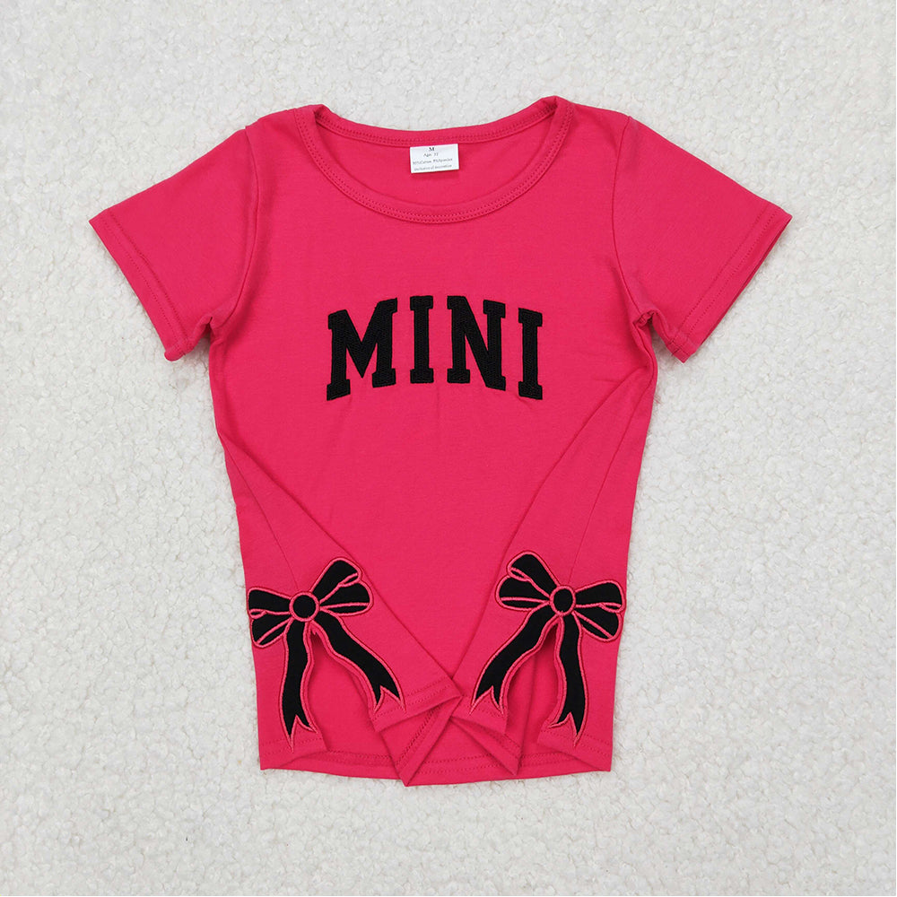 5.16 GT0917 RTS NO MOQ Hot pink short sleeves mini bow baby girls shirt