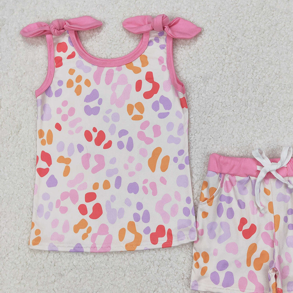 4.17 GSSO2081 RTS NO MOQ Colorful leopard print rose red sleeveless shorts set