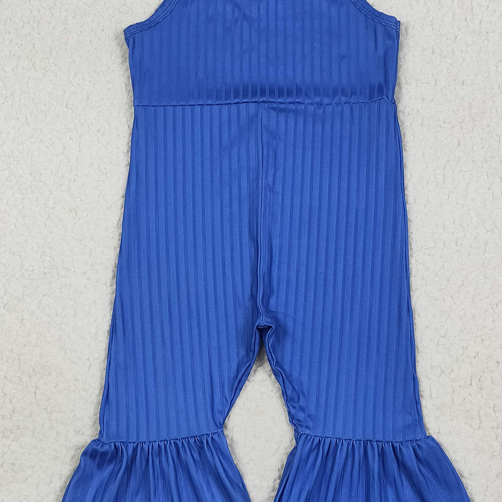 RTS NO MOQ (In stock)SR3158 Baby Girls Summer Jumpsuits Baby Girls Royal Blue Strap Bell Bottom Ribbed Jumpsuits