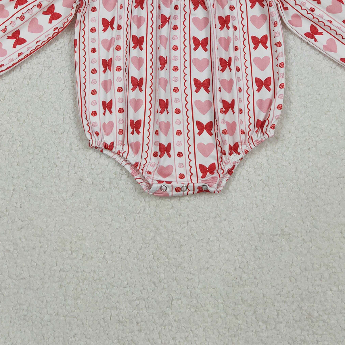10.17 RTS NO MOQ (In stock)LR2696 Baby Girls Winter Rompers Embroidery Bows Hearts Baby Girls Stripe Valentine Ruffle Rompers