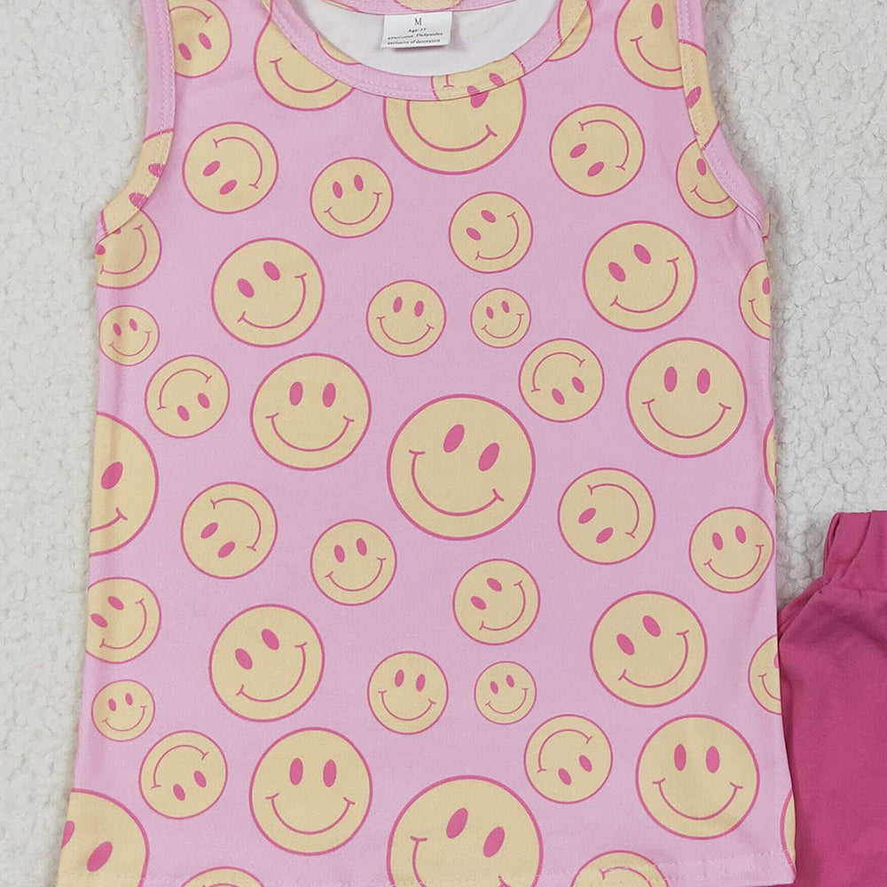 7.06 GSSO2605 RTS NO MOQ Baby Girls Summer Outfits Baby Girls Pink Sleeveless Smiles Top Pockets Short Set