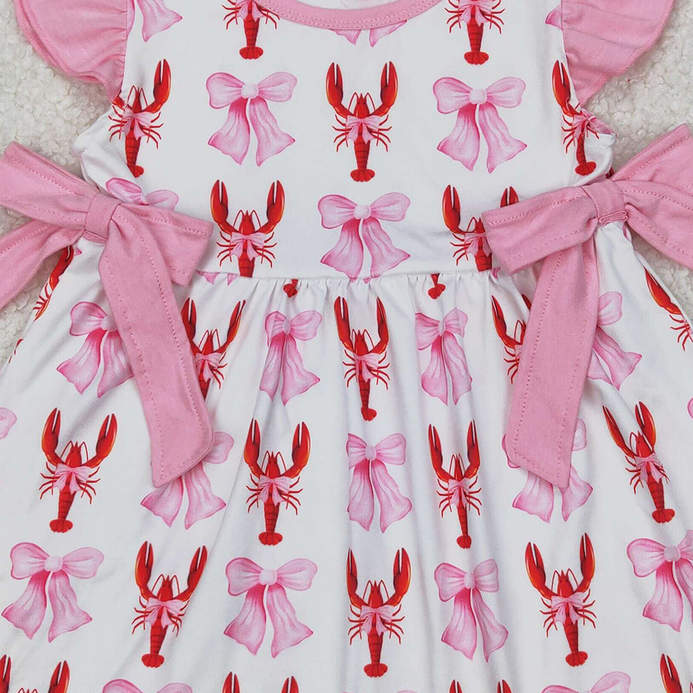 GSD1890 RTS NO MOQ Pink flutter sleeves bow crawfish baby girls dresses