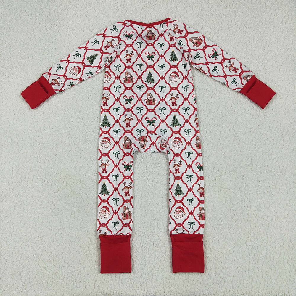 8.16 LR2248RTS NO MOQ Baby Girls Winter Rompers Baby Kids Long Sleeves Red Bows Plaid Trees Gingerbread Zipper Rompers