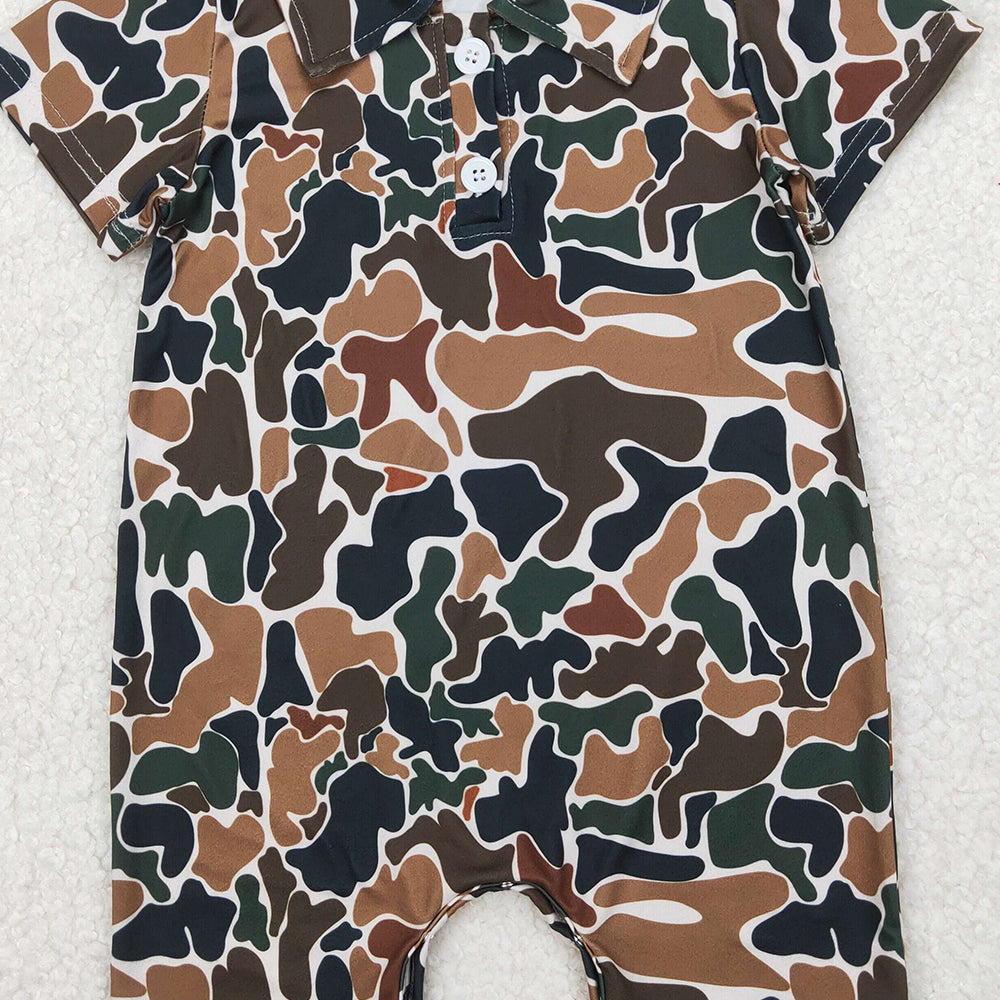 4.07 SR2979 RTS NO MOQ Baby Boys Summer Romper Short sleeves brown camo baby boys polo romper