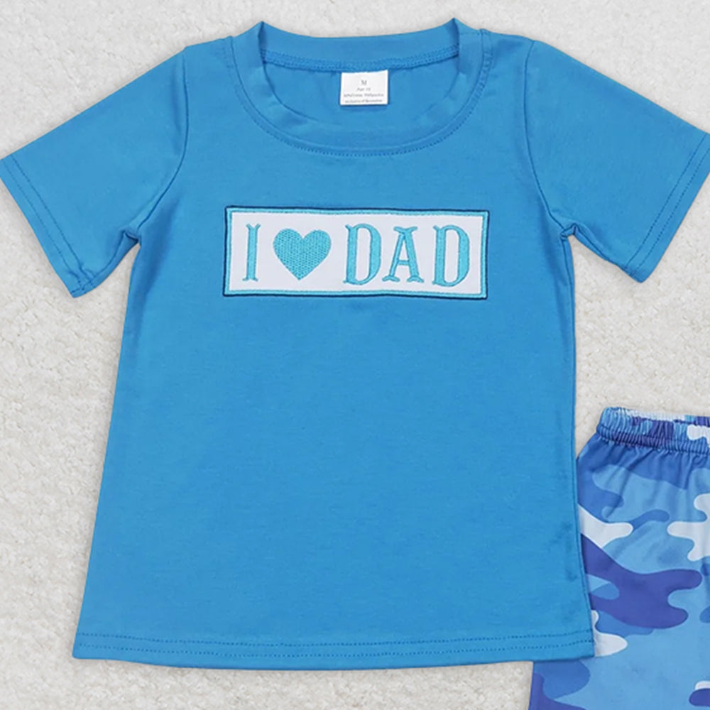 BSSO0455RTS NO MOQ Baby Boys Summer Boys Outfits I love DAD top camo shorts boys summer clothes