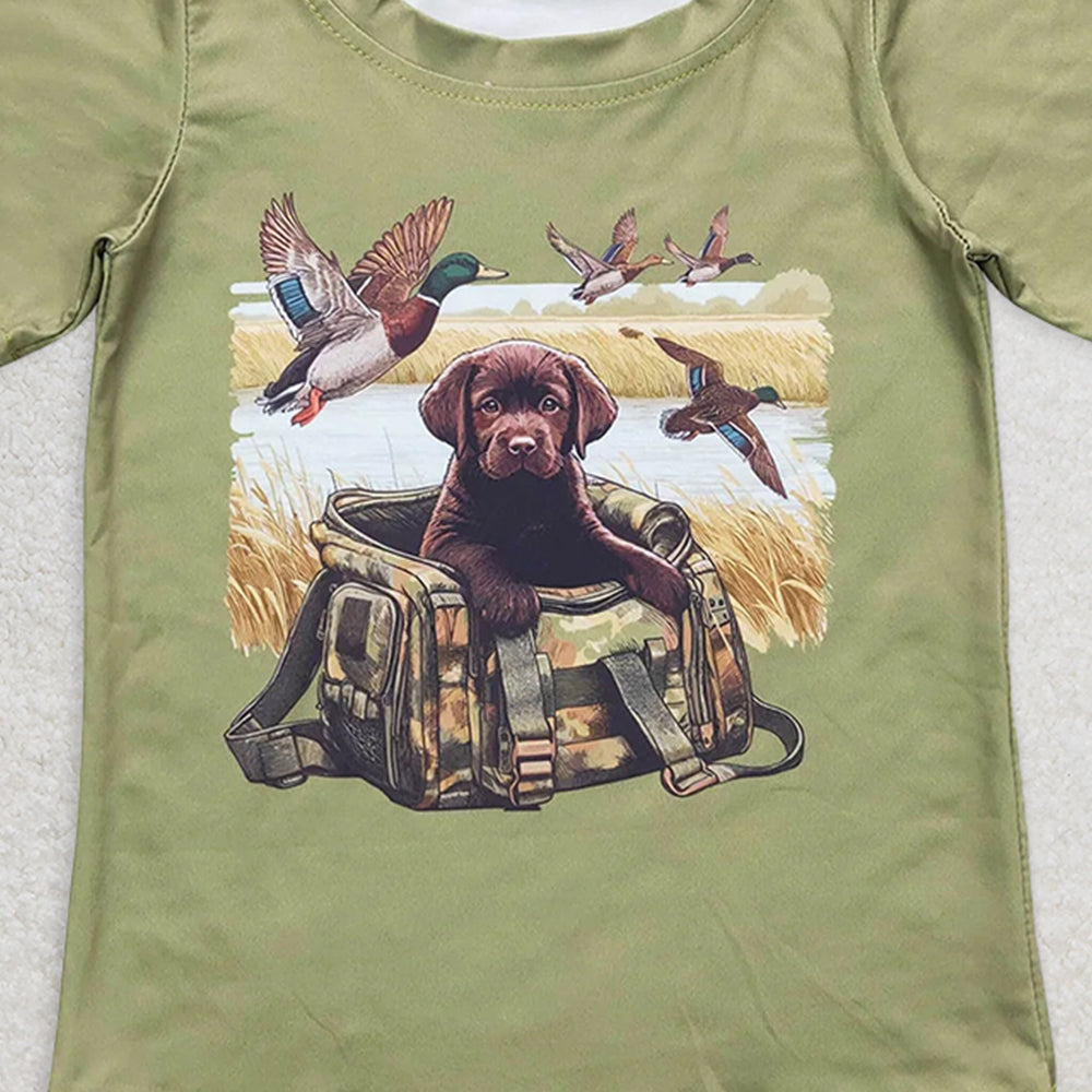 BT0637RTS NO MOQ Baby Boys Summer Tops Baby Boys Green Ducks Dogs Short Sleeve Tee Shirt Tops