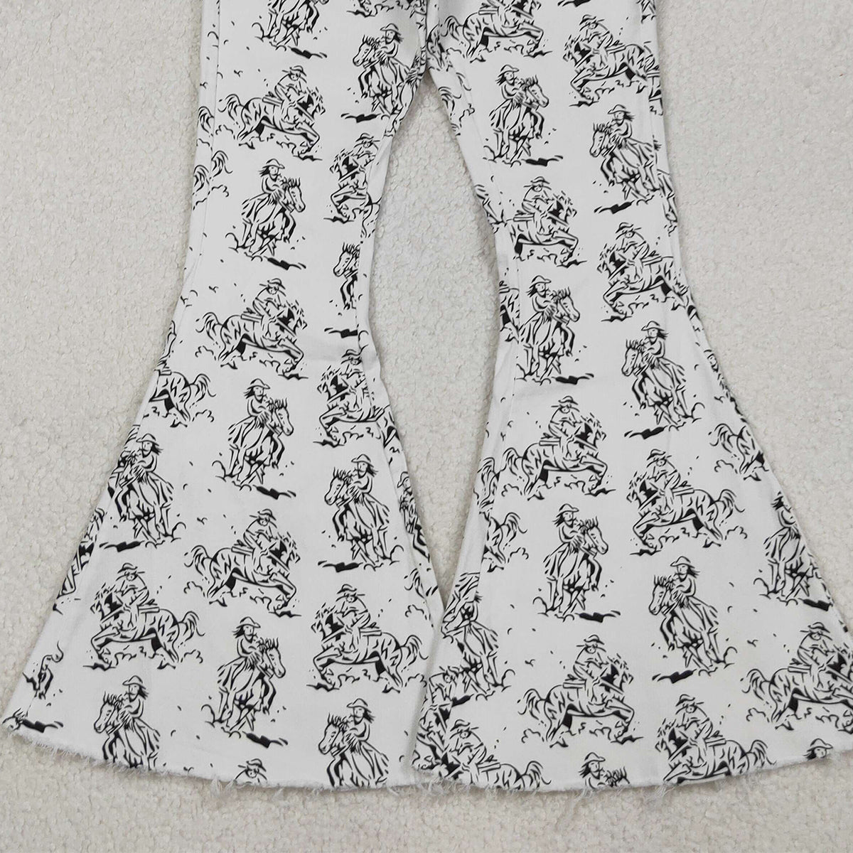 10.16 RTS NO MOQ (In stock)P0296 Adult Women White Western Rodeo Denim Bell Bottom Pants Jeans