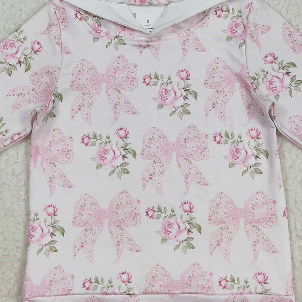 RTS NO MOQ (In stock)GT1058 Baby Girls Long Sleeve Tops Baby Girls Long Sleeves Pink Floral Bows Hoodies Top
