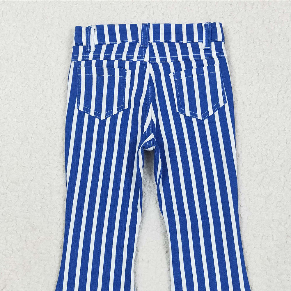 7.06 P0761 RTS NO MOQ Baby Girls Denim Pants Girls Blue And White Striped Denim Trousers Casual Classic Patterned Pants for Kids