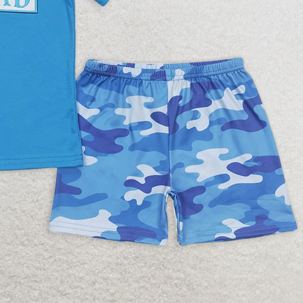 BSSO0455 RTS NO MOQ Baby Boys Summer Boys Outfits Baby Boys I Love Dad Shirt Tops Blue Camo Shorts Clothes Sets