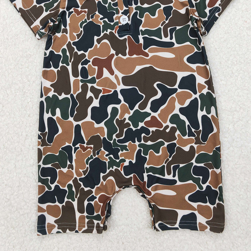4.07 SR2979 RTS NO MOQ Baby Boys Summer Romper Short sleeves brown camo baby boys polo romper