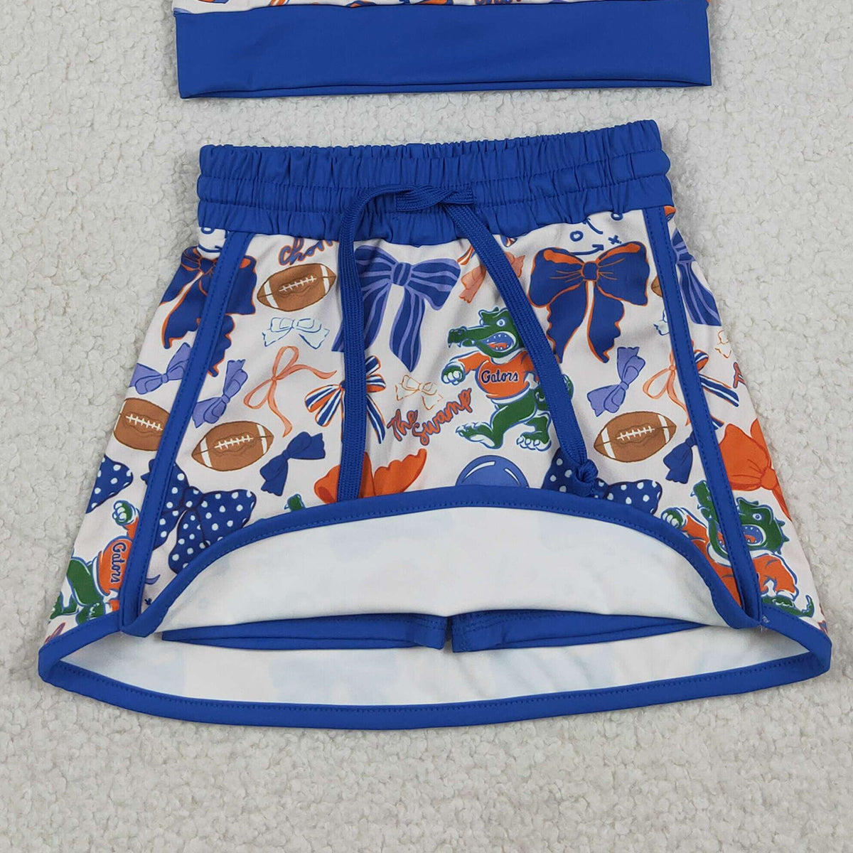 GSD3698 RTS NO MOQ (In stock )Blue bow top skirt girls team active wear set