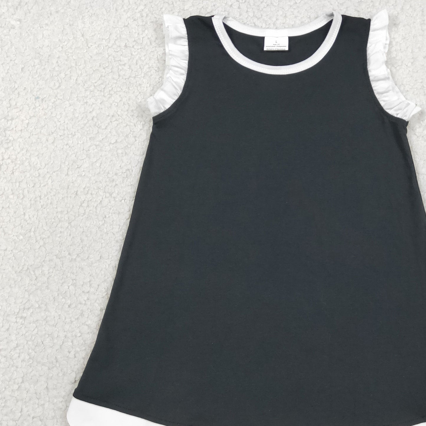 GSD4059 RTS NO MOQ (In stock)White scallop ruffle sleeveless black girls cotton dress