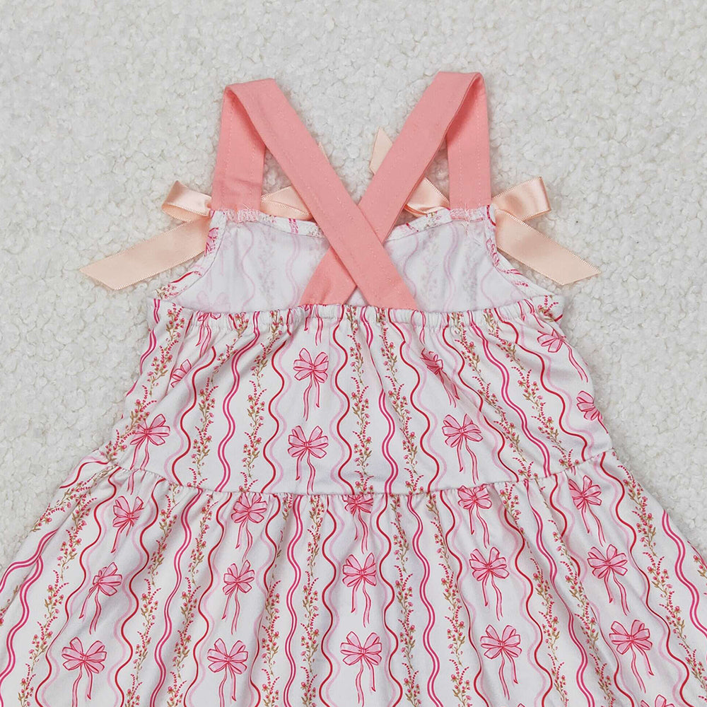 GSD1950RTS NO MOQ Pink bow straps floral ruffle baby girls dresses