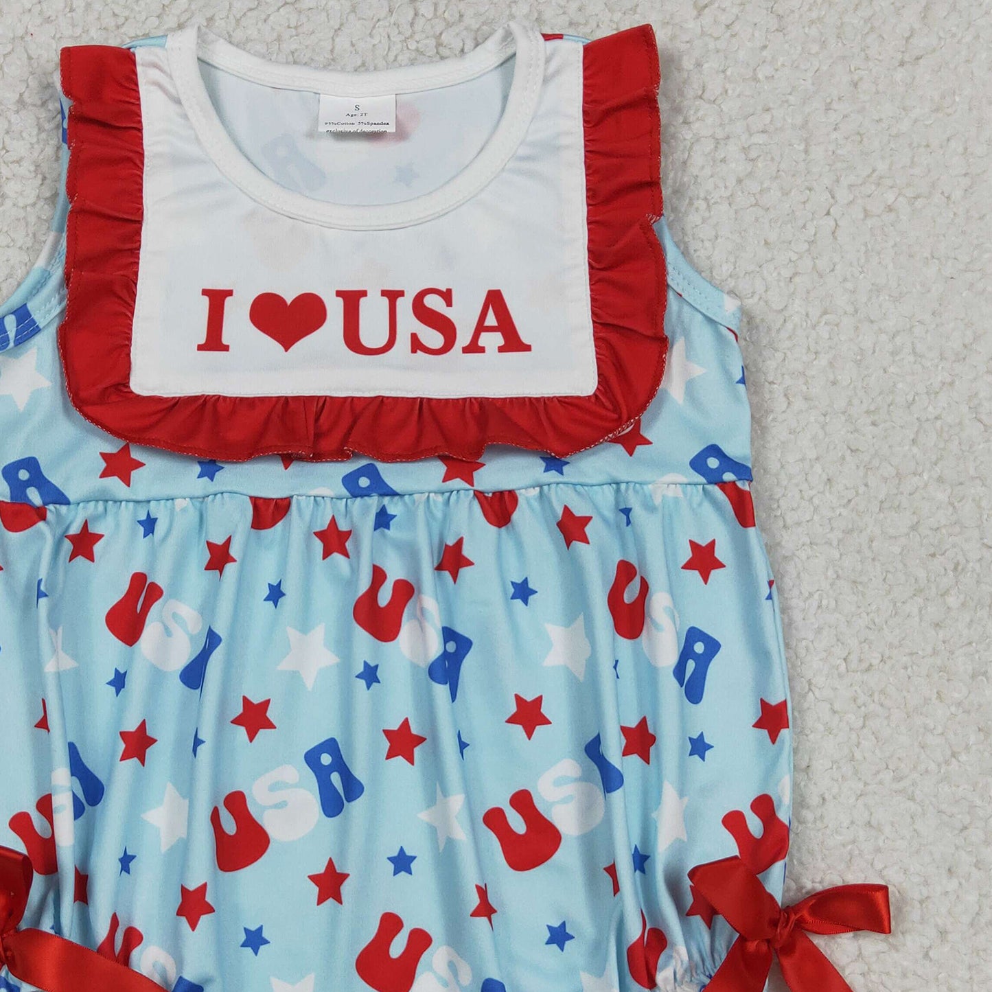 SR4154 RTS NO MOQ (In stock)Ruffle I love USA stars baby girls 4th of july romper