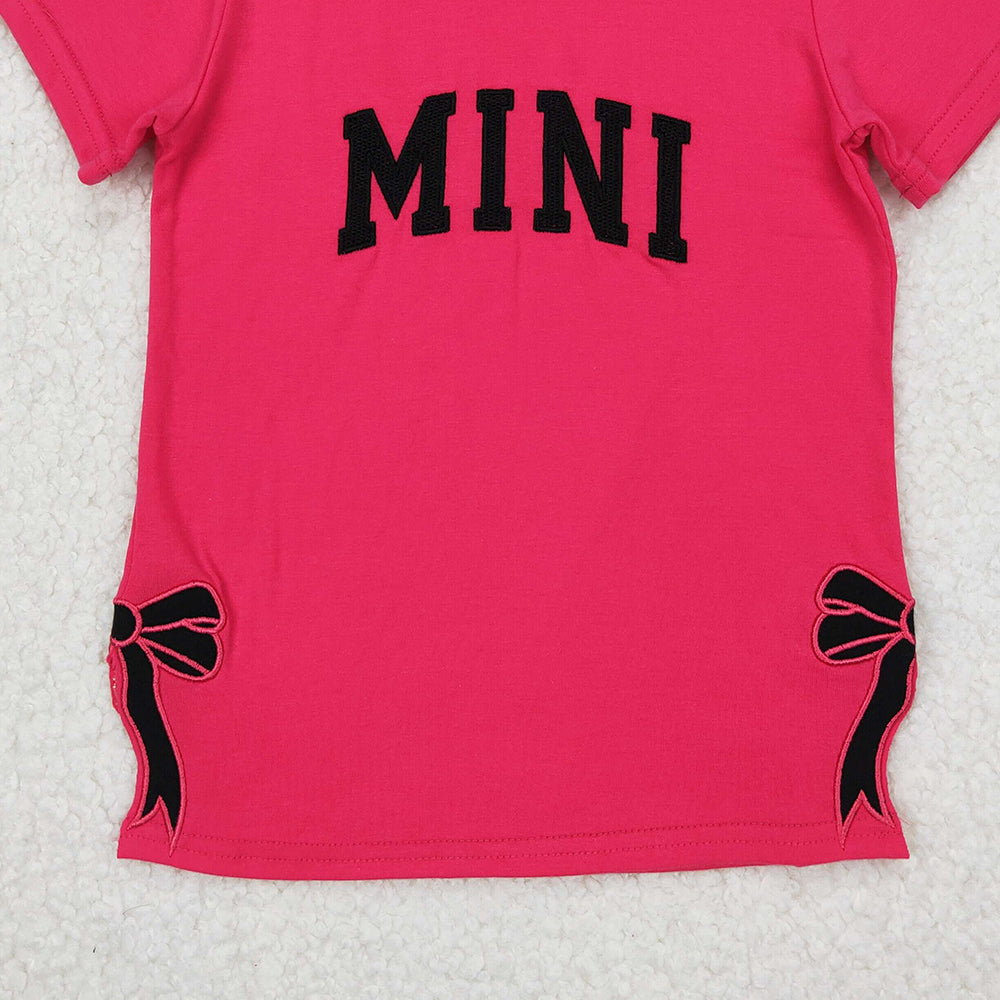 5.16 GT0917 RTS NO MOQ Hot pink short sleeves mini bow baby girls shirt