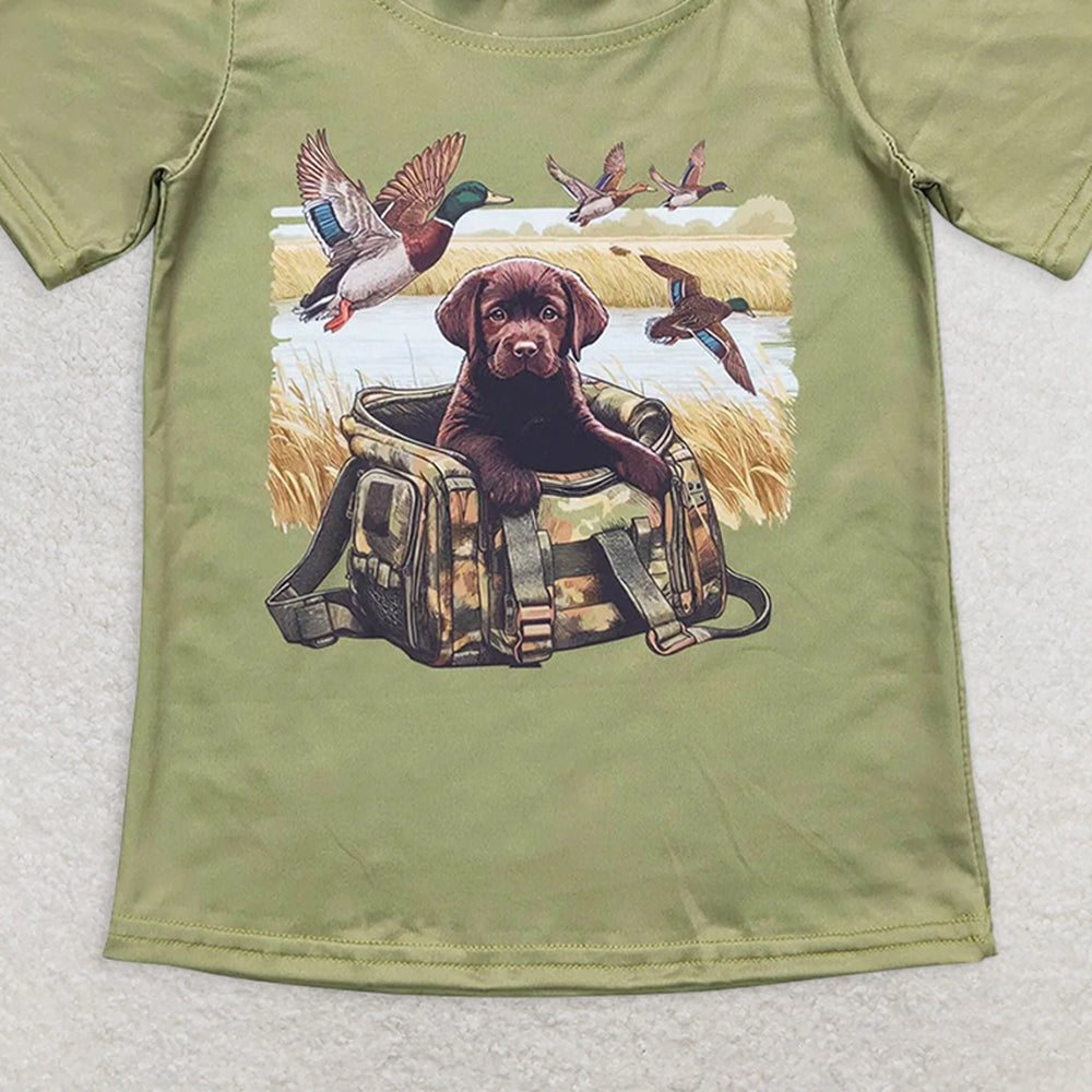 BT0637RTS NO MOQ Baby Boys Summer Tops Baby Boys Green Ducks Dogs Short Sleeve Tee Shirt Tops