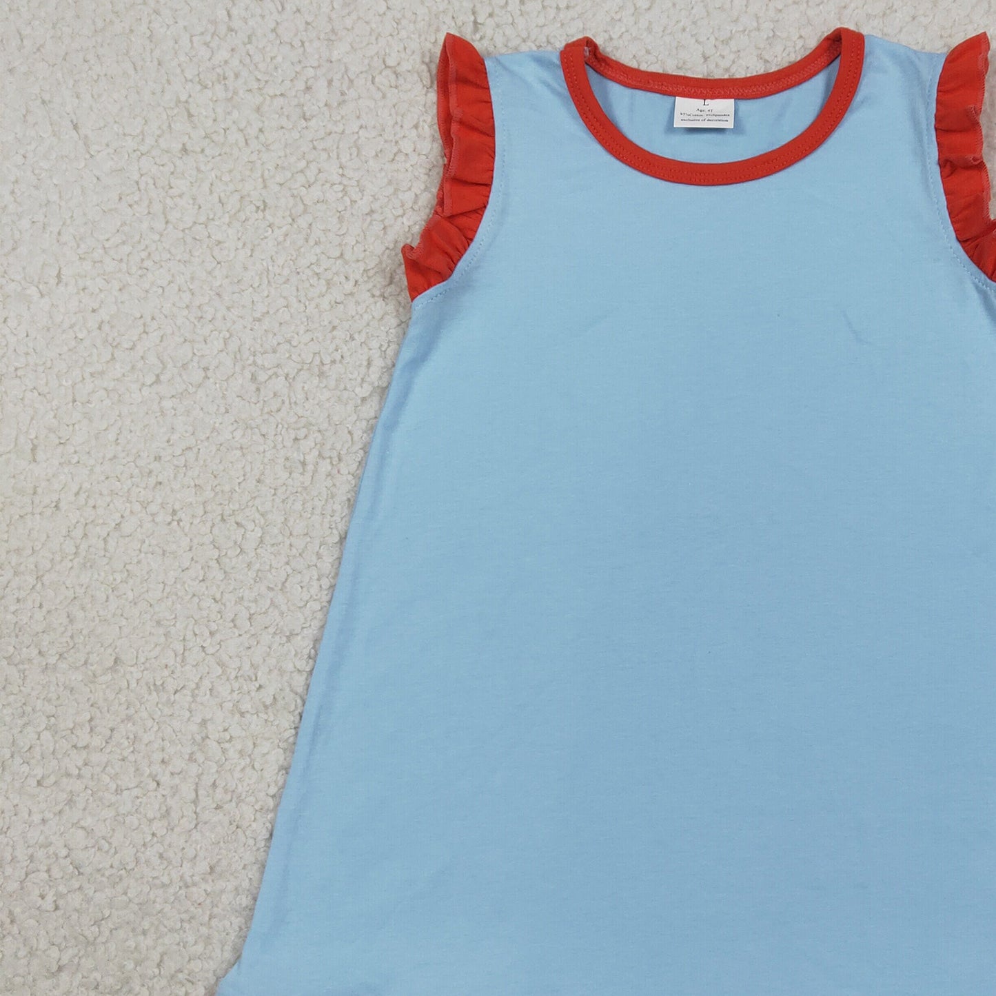 GSD4054 RTS NO MOQ (In stock)Scallop ruffle sleeveless light blue girls cotton dress