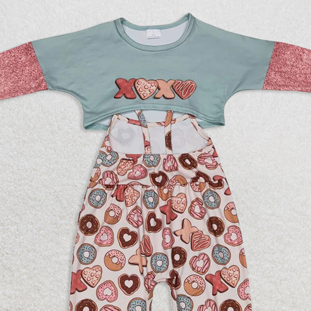 GLP0899RTS NO MOQ Baby Girls Winter Outfits Donut top sleeveless jumpsuit girls valentine's clothes