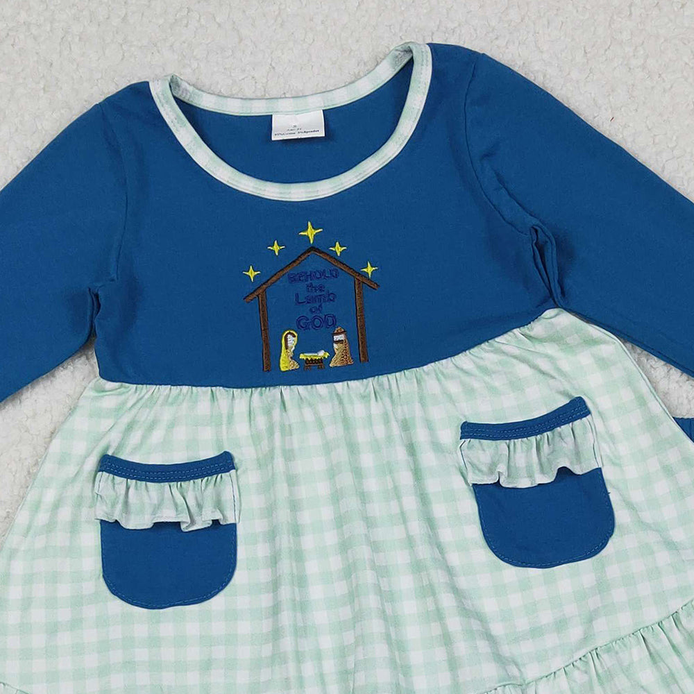 RTS NO MOQ (In stock)GLP2625 Baby Girls Winter Outfits Girls Nativity Pockets Tunic Leggings Christmas Theme Children's Outfit Set for Holiday Events