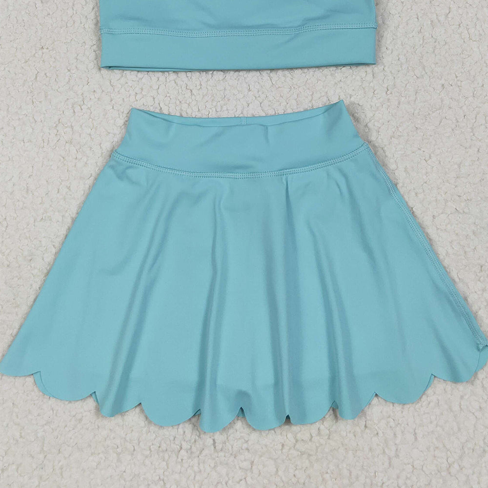 RTS NO MOQ (In stock) GLP2420 Baby Girls Yoga Outfits Baby Girls Aqua Yoga Vest Skirt Active Wear Clothes Sets