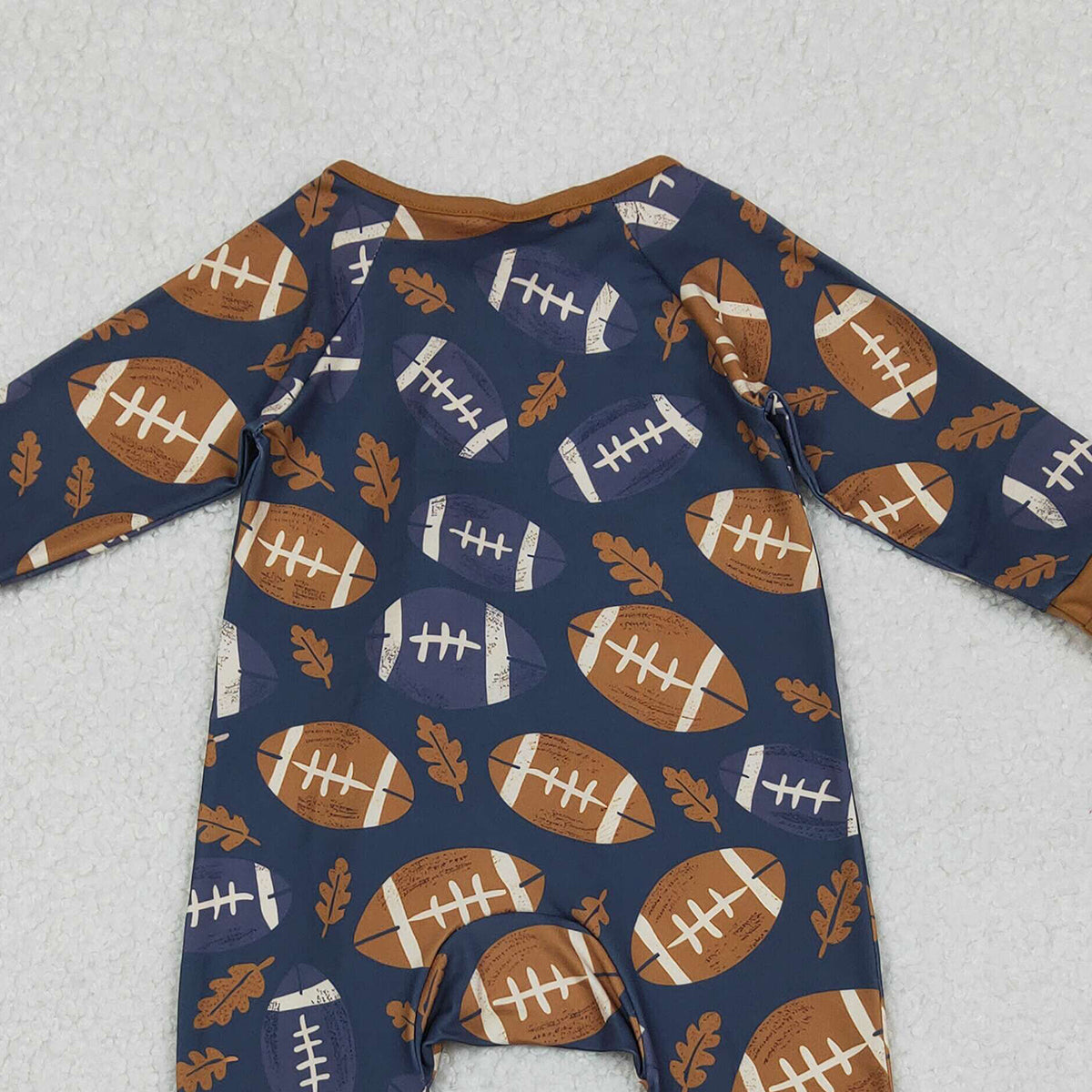 10.21 RTS NO MOQ (In stock)LR2543 Baby Boys Winter Rompers Baby Boys Leaves Footballs Fall Team Zipper Footie Rompers