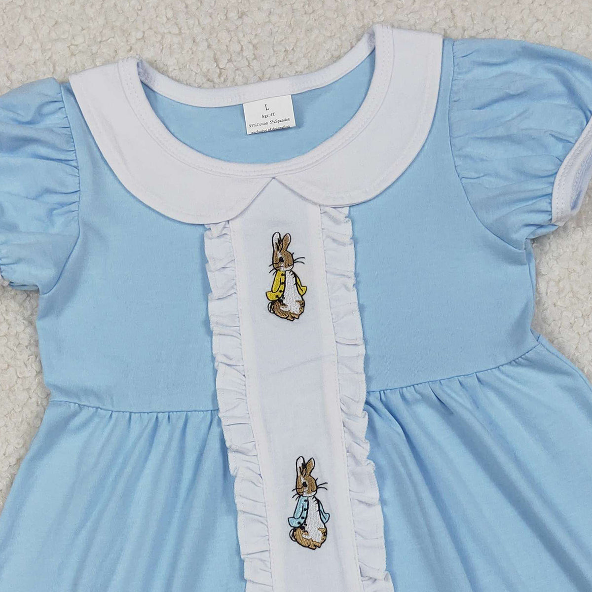 1.8 RTS NO MOQ (In stock)GSD2961 Embroidery Rabbits Baby Girls Easter Collar Knee Length Dresses