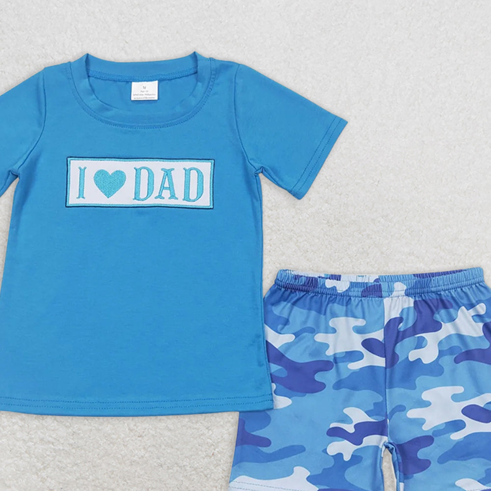 BSSO0455RTS NO MOQ Baby Boys Summer Boys Outfits I love DAD top camo shorts boys summer clothes