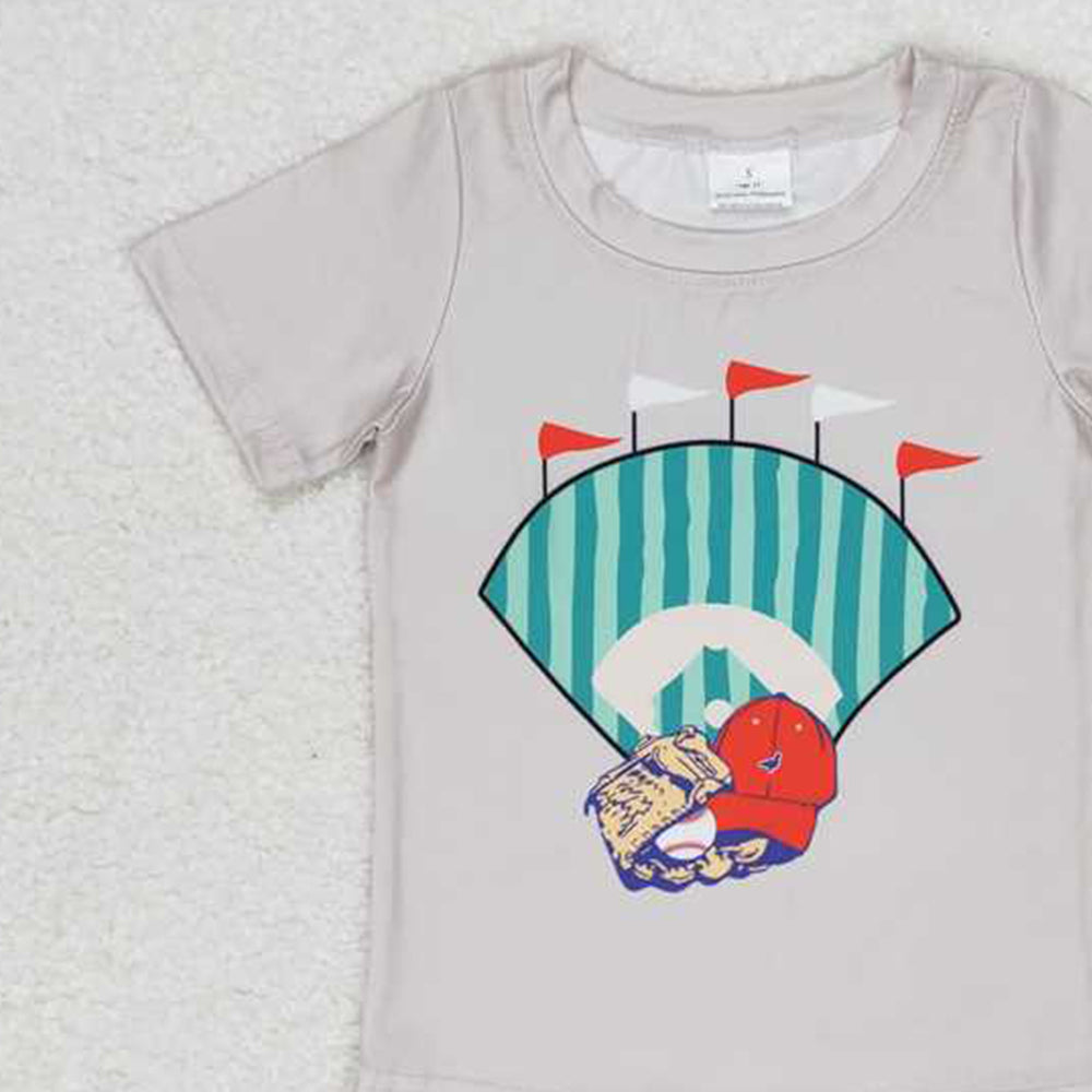 5.09 BT0629 RTS NO MOQ Baby Boys Summer Tops Khaki short sleeves baseball kids boys shirt