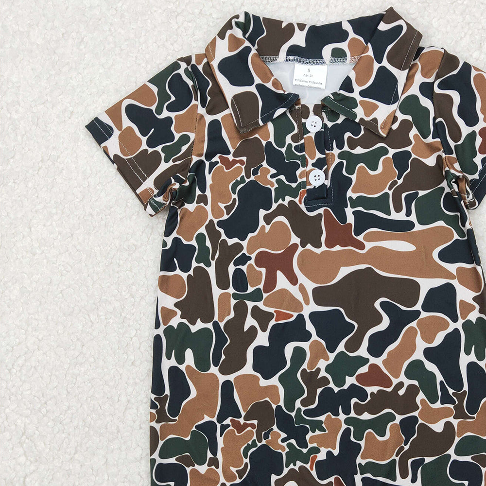 4.07 SR2979 RTS NO MOQ Baby Boys Summer Romper Short sleeves brown camo baby boys polo romper