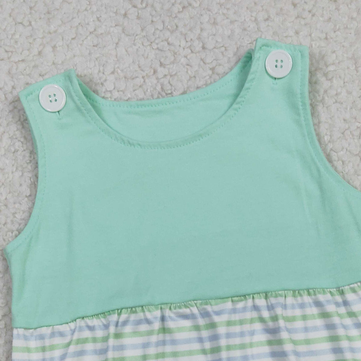 3.3 RTS NO MOQ (In stock)SR3894 Children's Fashion Romper Baby Boys Sleeveless Green Stripe Rompers
