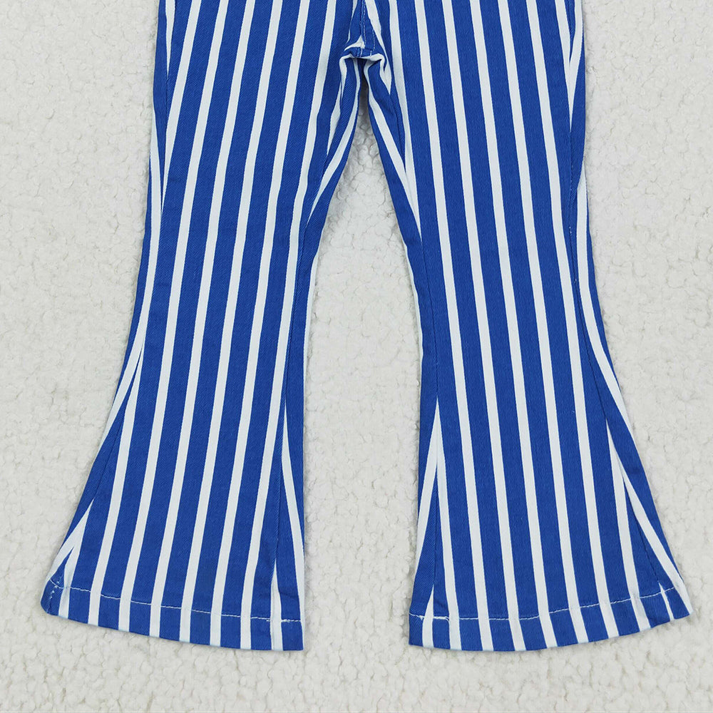 7.06 P0761 RTS NO MOQ Baby Girls Denim Pants Girls Blue And White Striped Denim Trousers Casual Classic Patterned Pants for Kids