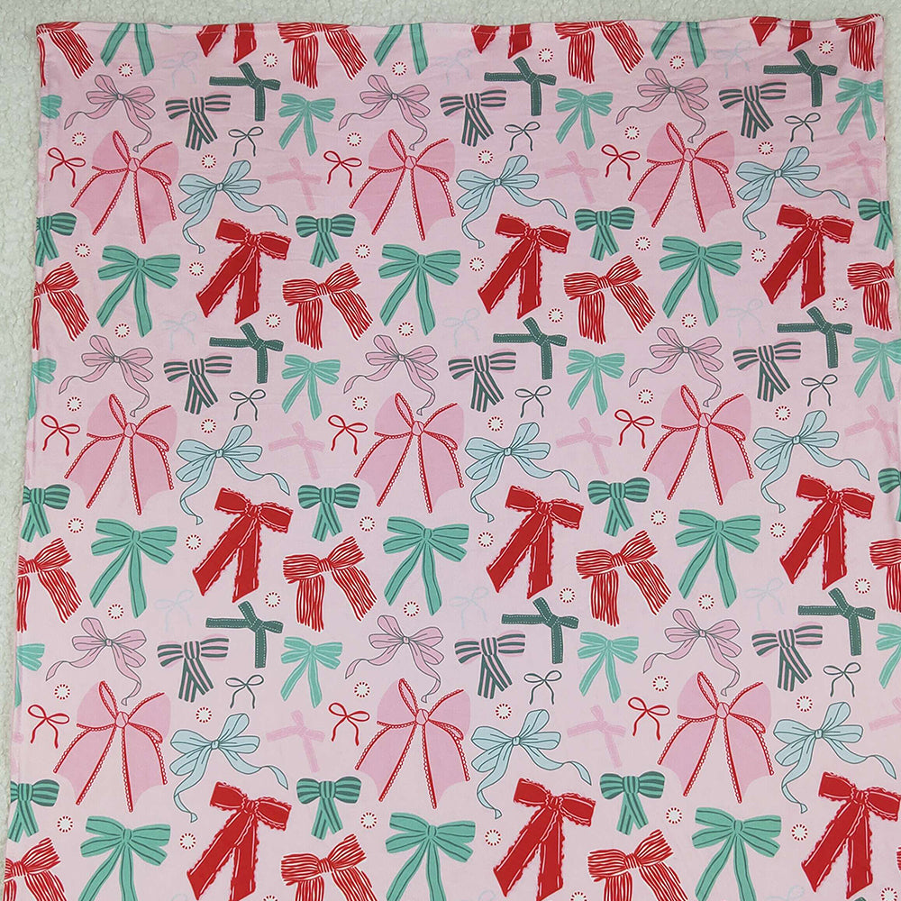 RTS NO MOQ (In stock)BL0218 Baby Blankets Pink Green Bows Plaid Christmas Blankets