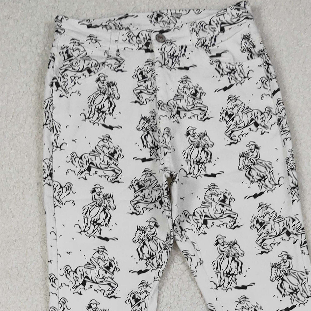 10.16 RTS NO MOQ (In stock)P0296 Adult Women White Western Rodeo Denim Bell Bottom Pants Jeans