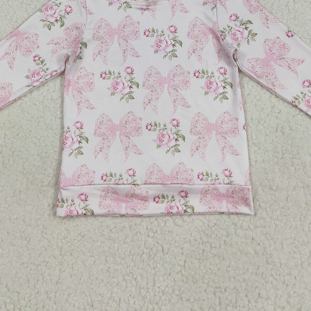 RTS NO MOQ (In stock)GT1058 Baby Girls Long Sleeve Tops Baby Girls Long Sleeves Pink Floral Bows Hoodies Top