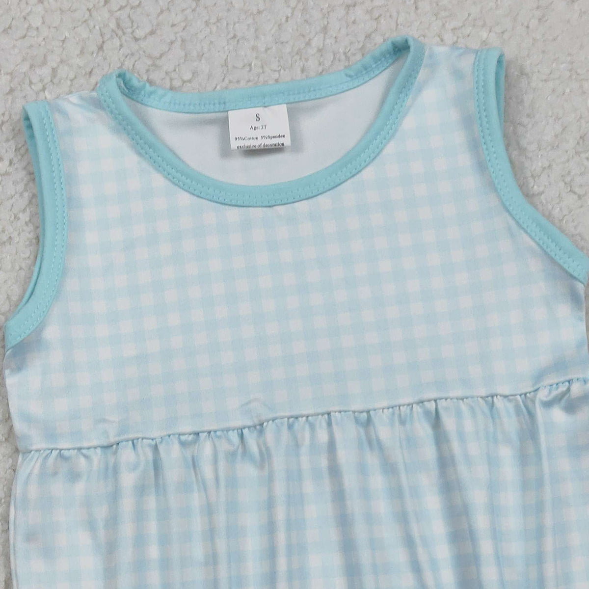 1.31 RTS NO MOQ (In stock)SR3554 Baby Boys Sleeveless Blue Checked Rompers