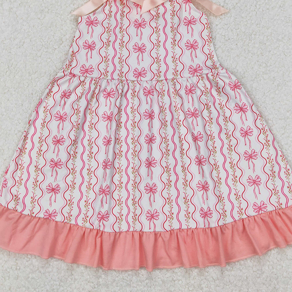 GSD1950RTS NO MOQ Pink bow straps floral ruffle baby girls dresses