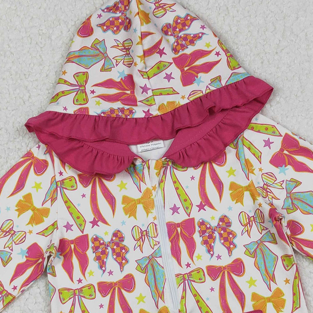 RTS NO MOQ (In stock)GT1121 Baby Girls Long Sleeve Tops Long Sleeves Colorful Bows Stars Pockets Zipper Hoodies Top