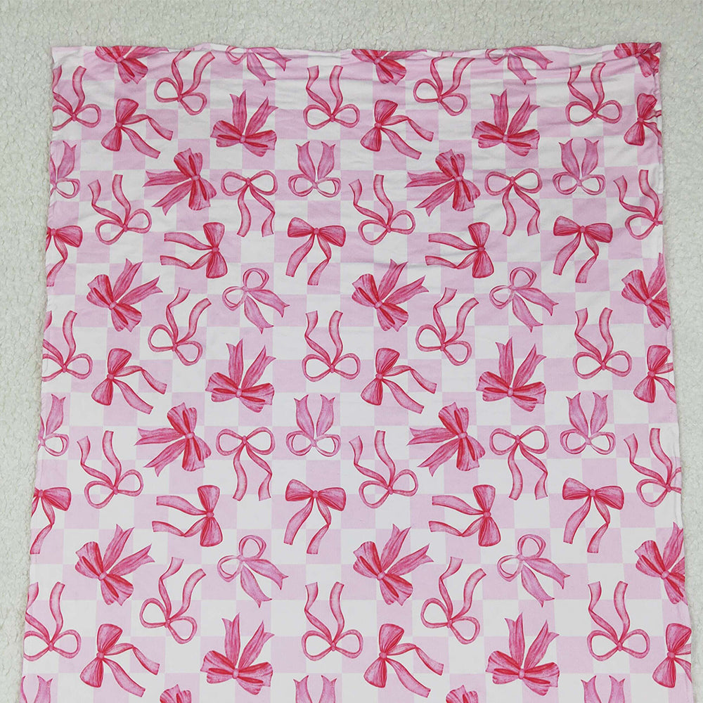 USA Shop (in stock)BL0206 RTS NO MOQ Baby Blankets Baby Kids Girls Pink Bows Plaid Blankets